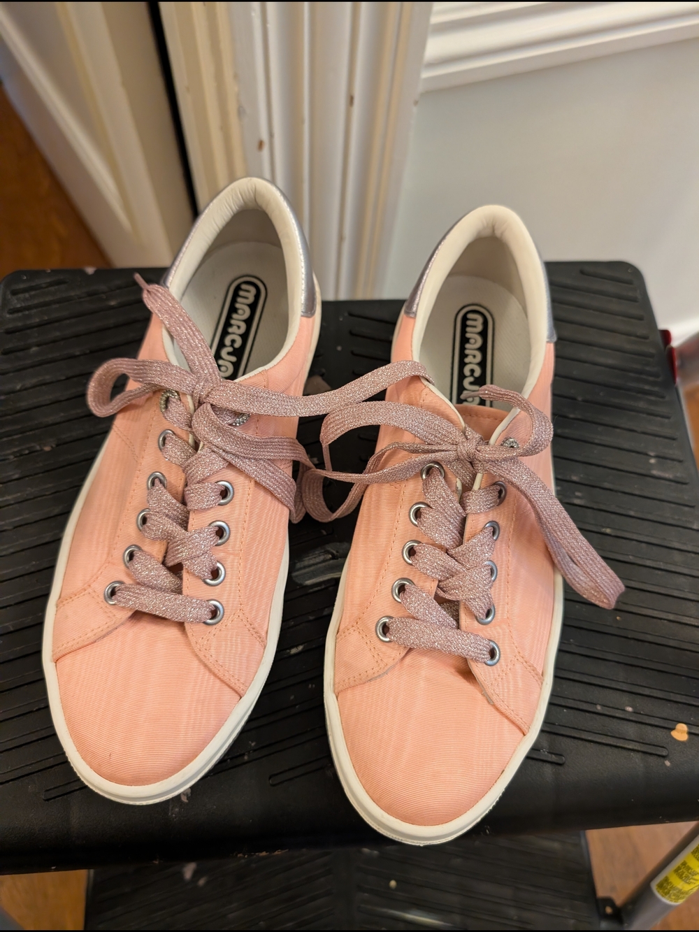 Marc Jacobs Pink Taftetta Sneakers With Sparkle Laces